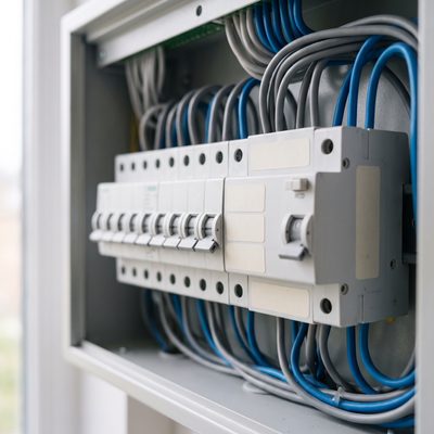 Detalle de magnetotérmicos en el cuadro